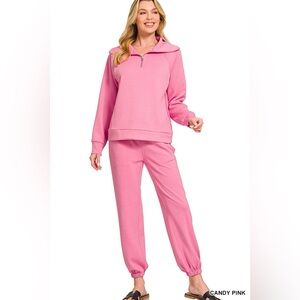 Zenana Scuba Half Zip Sweatshirts and Joggers Set